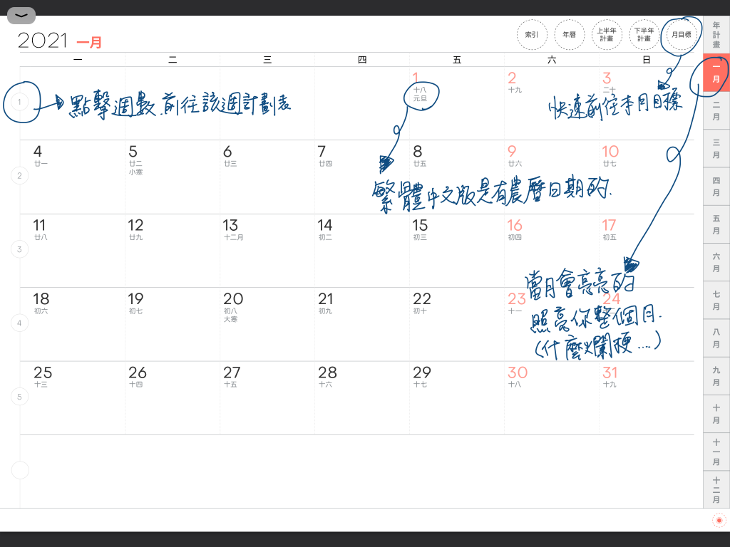 iPad digital planner 2021 - YearVersion-Coral Red 月計劃手寫說明1 | me.Learning
