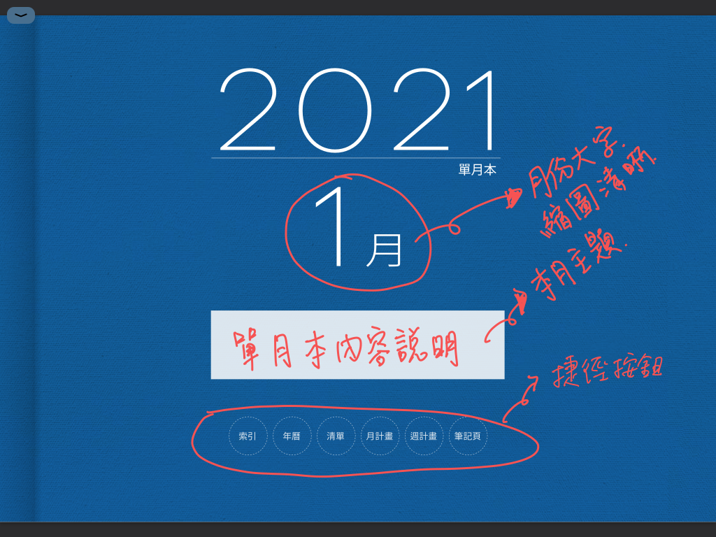 iPad digital planner 2021 - Monthly -classic blue 筆記頁-封面手寫說明 | me.Learning