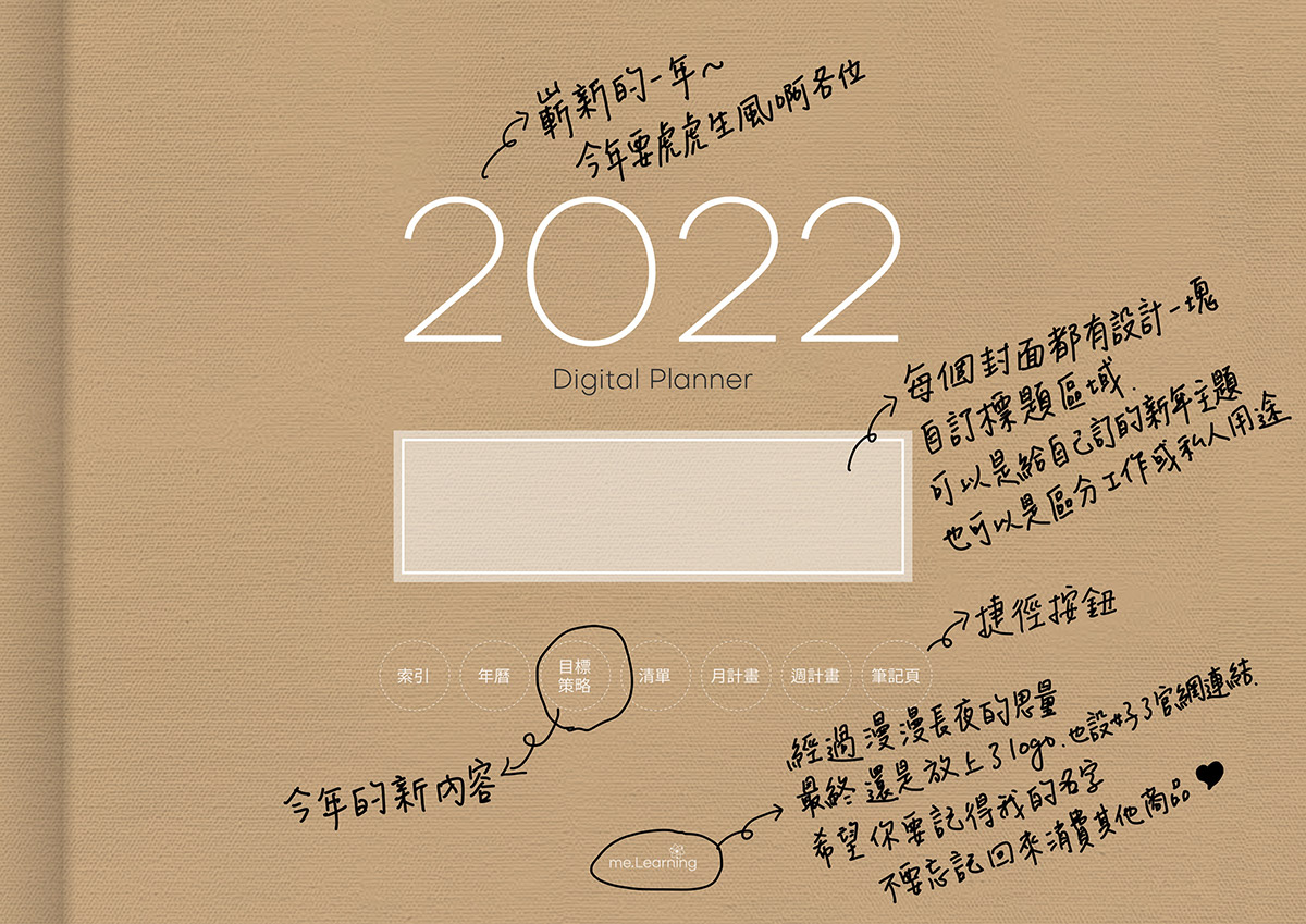 iPad digital planner 2022-Yearly-CaffeLatte 封面手寫說明 | me.Learning