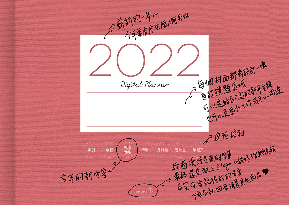 iPad digital planner 2022-Yearly-Tea Rose 封面手寫說明 | me.Learning