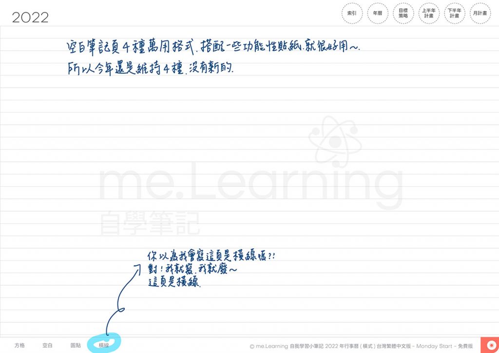 iPad digital planner 2022 - FreeVersion -Coral Red 筆記頁手寫說明 | me.Learning