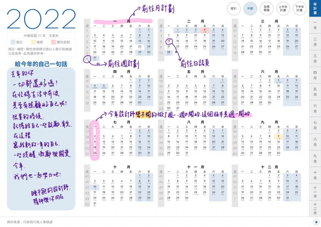 說明補 2022DigitalPlanner M TaiwanLunarCalendar Yearly ClassicBlue startMonday 13 b | 免費下載iPad電子手帳digital planner-2022年 design by me.Learning | me.Learning | digital paper | digital planner | goodnotes