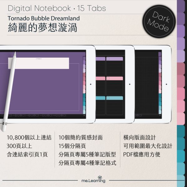 digital notebook 0008 橫 綺麗的夢想漩渦 banner1 | iPad電子筆記本-15個分頁-素色封面-橫式-綺麗的夢想漩渦-深色底-0008 | me.Learning |