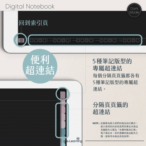 digital notebook 橫 深 分頁專屬筆記連結 banner1 | iPad電子筆記本-15個分頁-素色封面-橫式-有珍珠奶茶的下午-深色底-0022 | me.Learning |